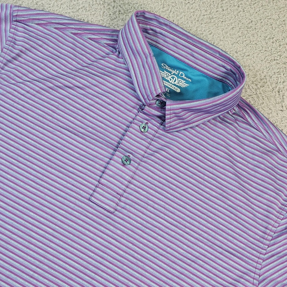 Straight Down Polo Shirt Mens XL Purple Striped Performance Golf Stretch Top